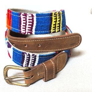 A Tail We Could Wag Cotton & Leather Artisan Men's Belt Italian Brass Buckle